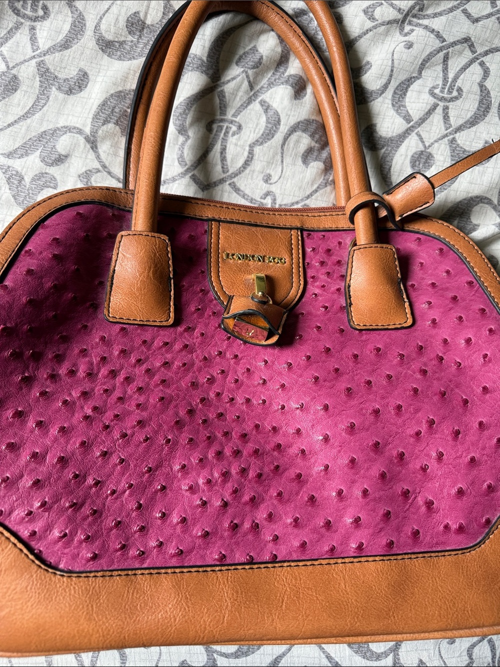 London fog ostrich embossed handbag